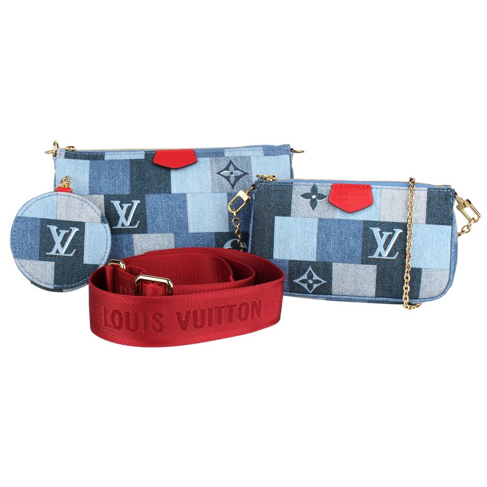 Louis Vuitton Multi Pochette Accessoires Denim Monogram Check Blue/Red