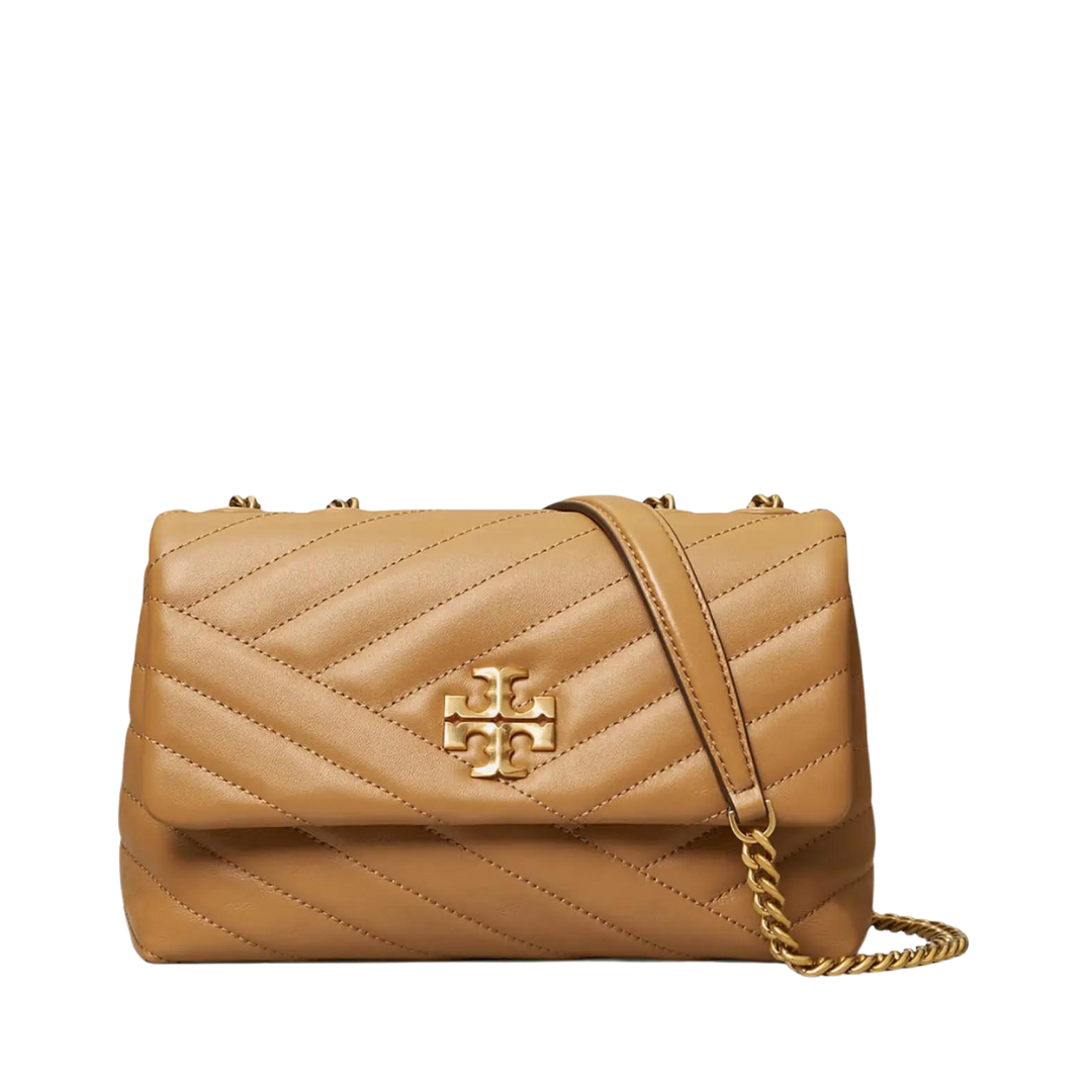 Small Kira Chevron Leather Shoulder Bag In Dusty Almond/rolled Gold